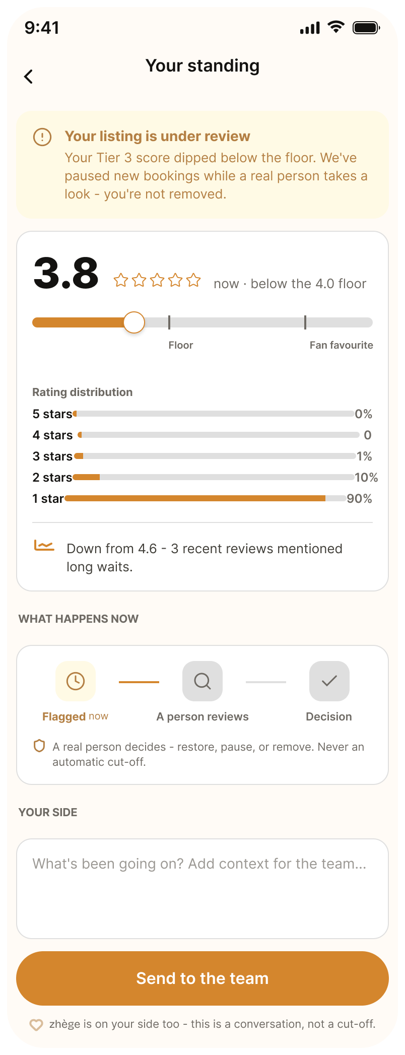 Provider under review: paused while a person looks, not removed