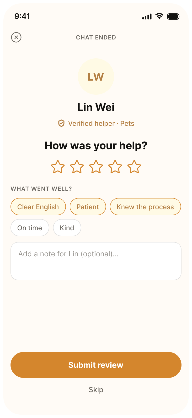Rate after a chat, light