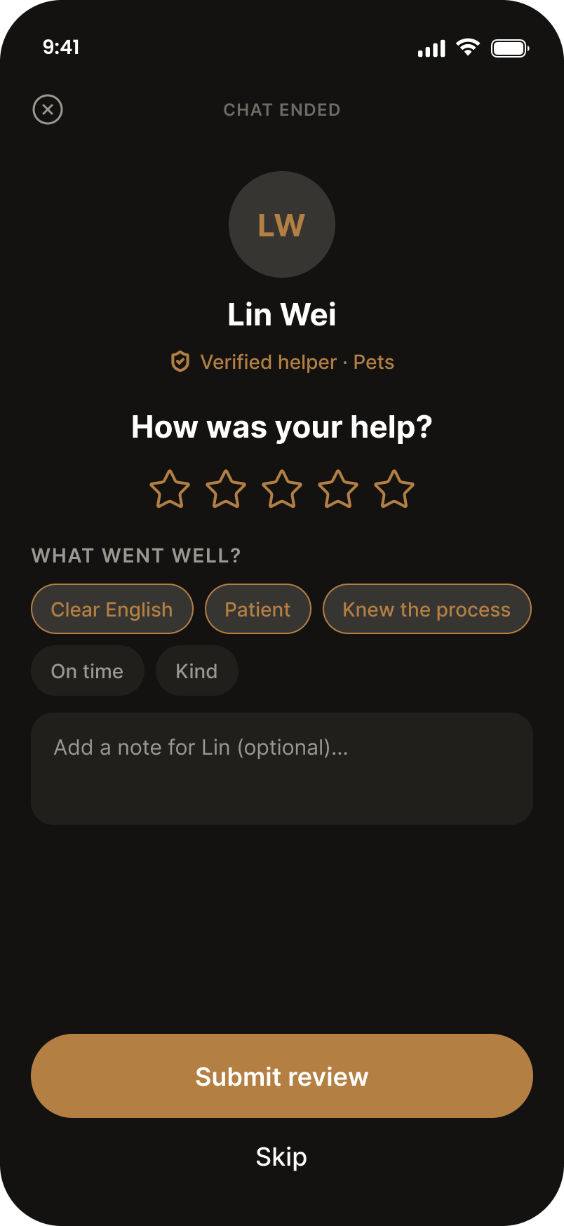 Rate after a chat, dark