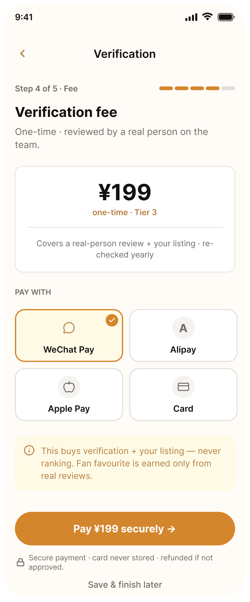 Verification fee, light