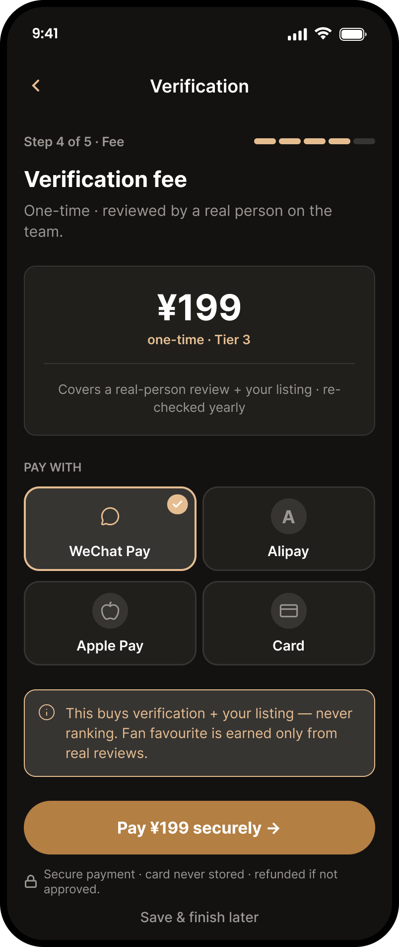 Verification fee, dark